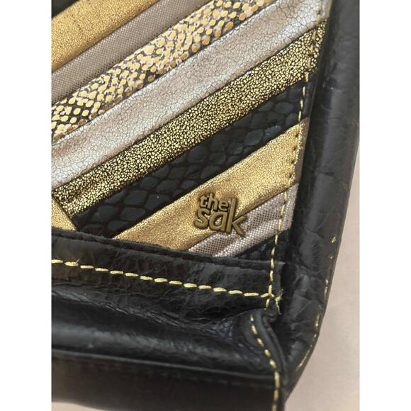 The Sak 100% Leather Black Shoulder Crossbody Handbag Metallic Snake Print Front - Picture 7 of 7